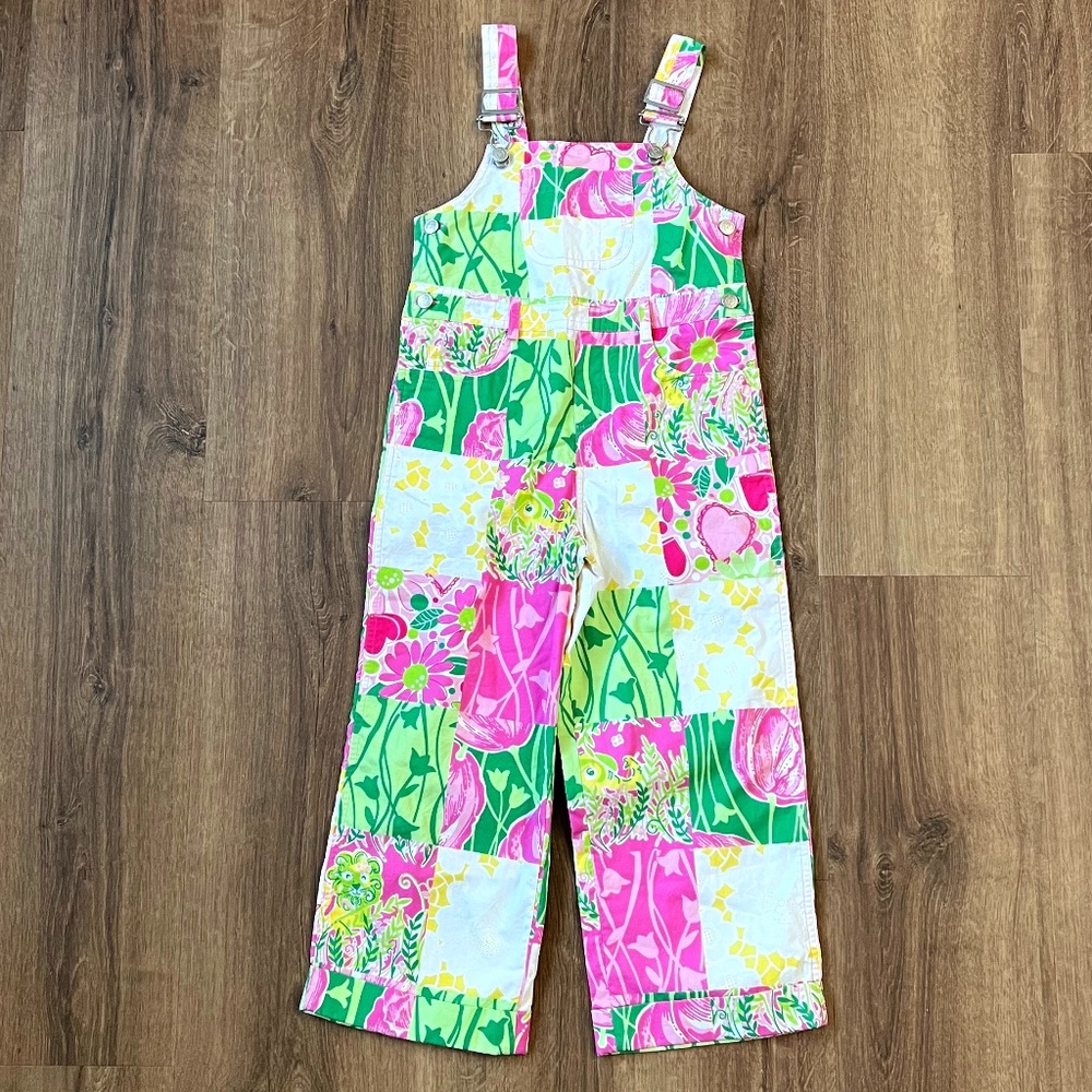 NWOT Lilly Pulitzer Derby Patch Floral Bib Overalls Sz 5